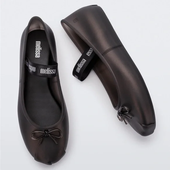 Melissa Women's Gray Ballet Flats with Bow - Picture 4 of 6